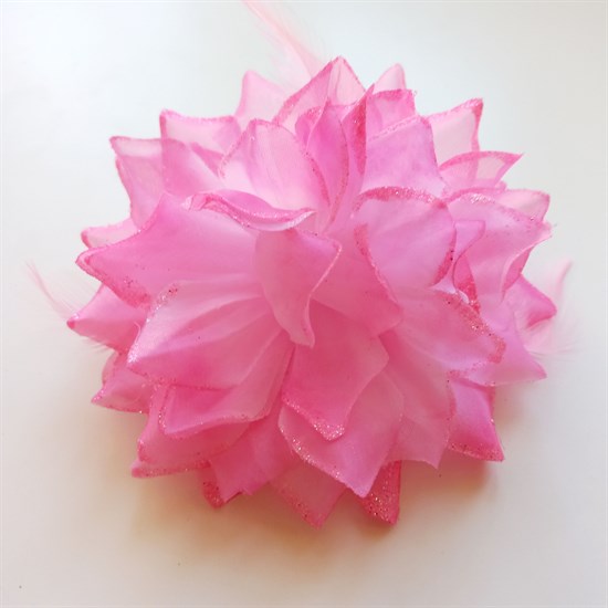 Цветок брошь с резинкой и заколкой, розовый - фото 10708