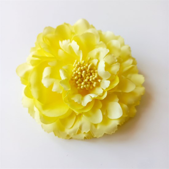 Заколка - брошь цветок Пион, 11 см, лимонный/ светло-желтый - фото 10973