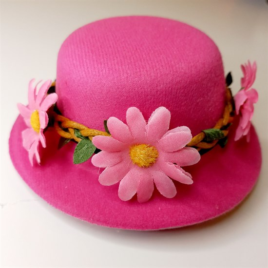 Шляпка-заколка малиновая и светло-розовые ромашки - фото 9779