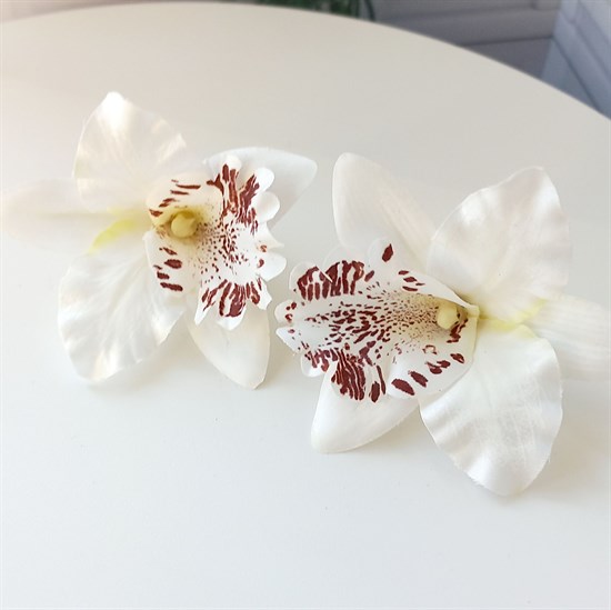Комплект двух заколок "Тропический цветок Орхидея", белый с коричневым - фото 9999
