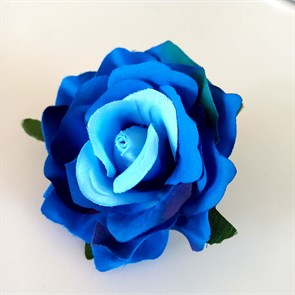 Заколка для волос, брошь Роза крупная, сине-голубая