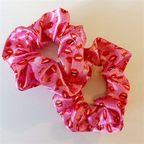 Резинки для волос из атласа,ярко-розовые с принтом 2 шт.