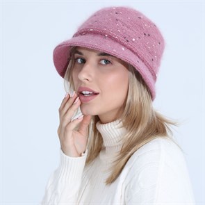 Шапка - шляпа с полями с крапинками, розовая