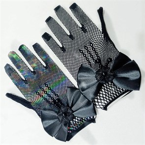 Перчатки детские "Сеточка" с бантиком, черные