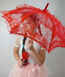 Детский зонтик кружевной, красный