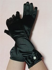 Детские перчатки атласные длинные с бантиком, черные