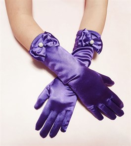 Детские перчатки атласные длинные с бантиком, фиолетовые