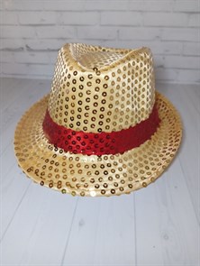 Карнавальная шляпа с пайетками, золотая с красной полосой, размер 54