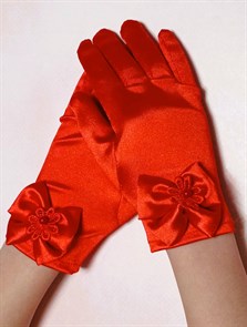 Детские перчатки атлас, Короткие с бантом, красные