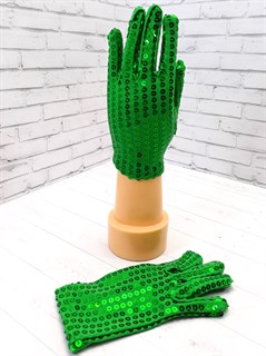 Перчатки с пайетками зеленые, детские