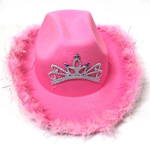 Шляпа "Гламурная Ковбойская" Розовая, с меховой окантовкой, с подарком