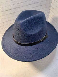 Шляпа с ремешком, темно синяя, широкие поля, 58