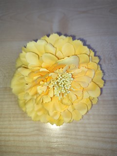 Заколка - брошь цветок Пион, диаметр 11 см, желтый