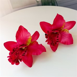 Комплект двух заколок "Тропический цветок Орхидея", малиновый