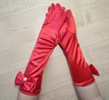 Детские перчатки атласные длинные с бантиком, красные - фото 4986